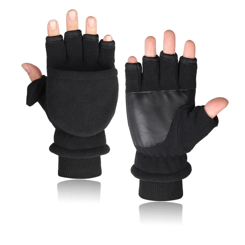Winter Gloves Fingerless Convertible Warm Thermal Mittens Gloves Windproof Polar Fleece Warm men women double-layer Flap Gloves