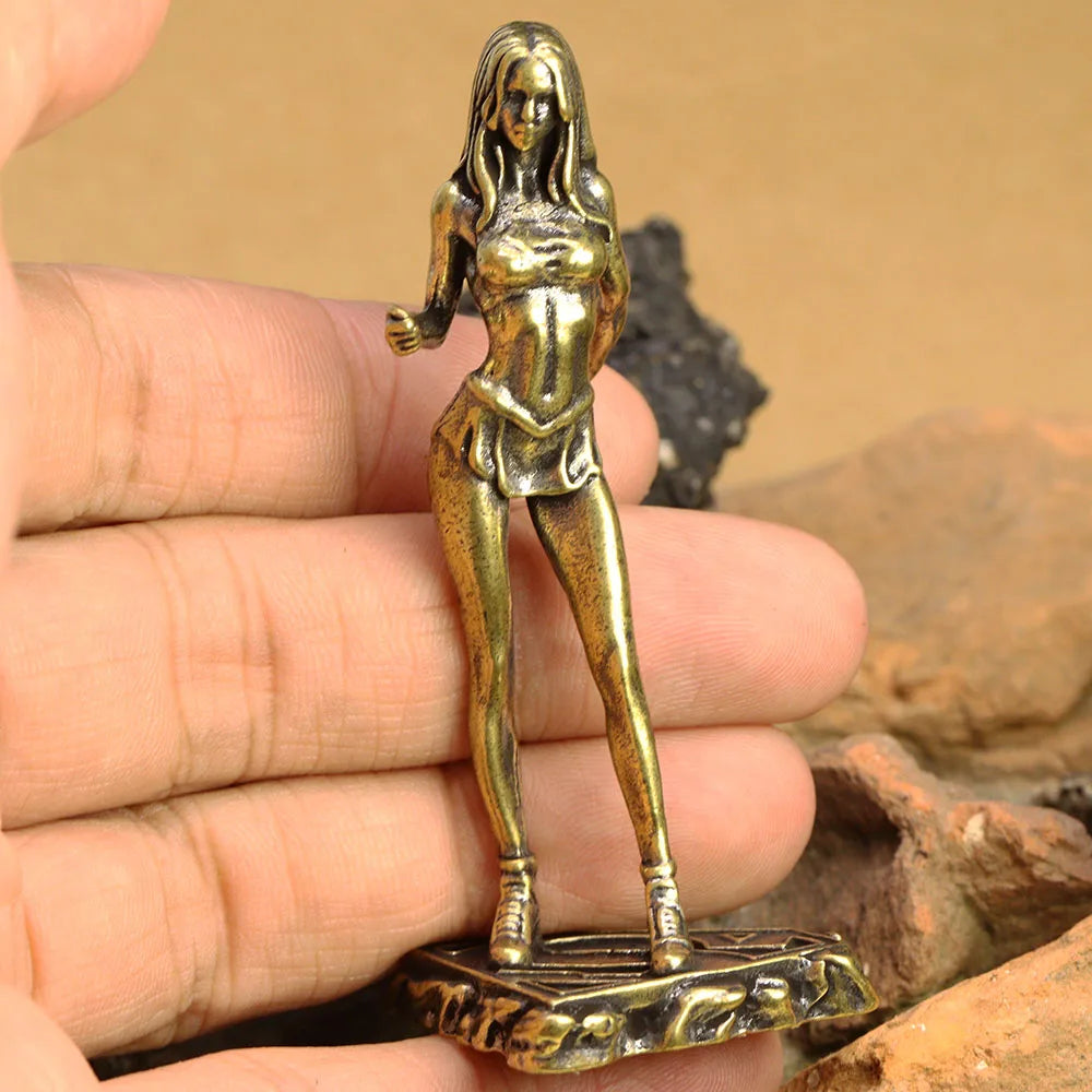 Brass Beautiful Girl Model Small Statue Beauty Lady Characters Miniature Figurine Desktop Decorations Crafts Home Decor Ornament