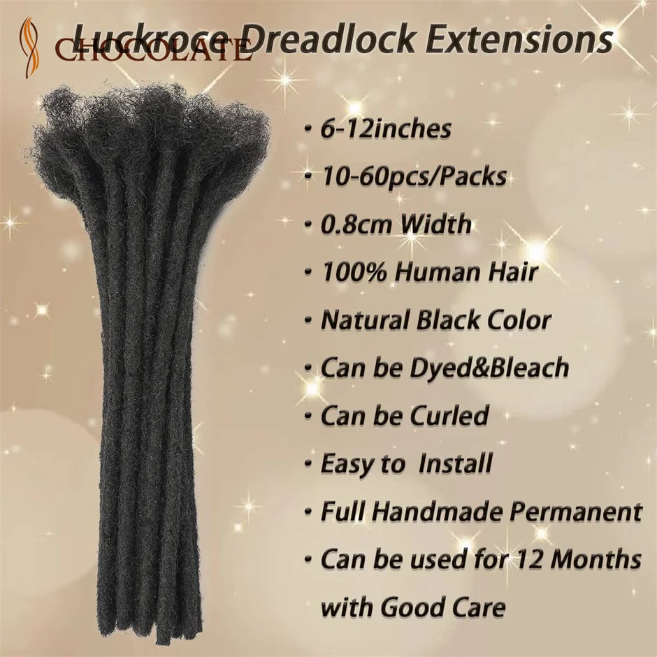 0.8cm Diameter Loc Extension 100% Human Hair Dreadlock Extensions for Man/Women Full Head Handmade loc Extensions