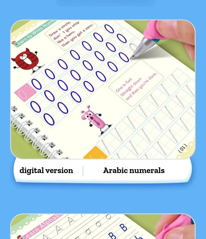 4Pcs Magic Groove Practice Copybook for Kids Reusable Writing Book Uses for Preschool English Calligraphy Free Wiping Learning