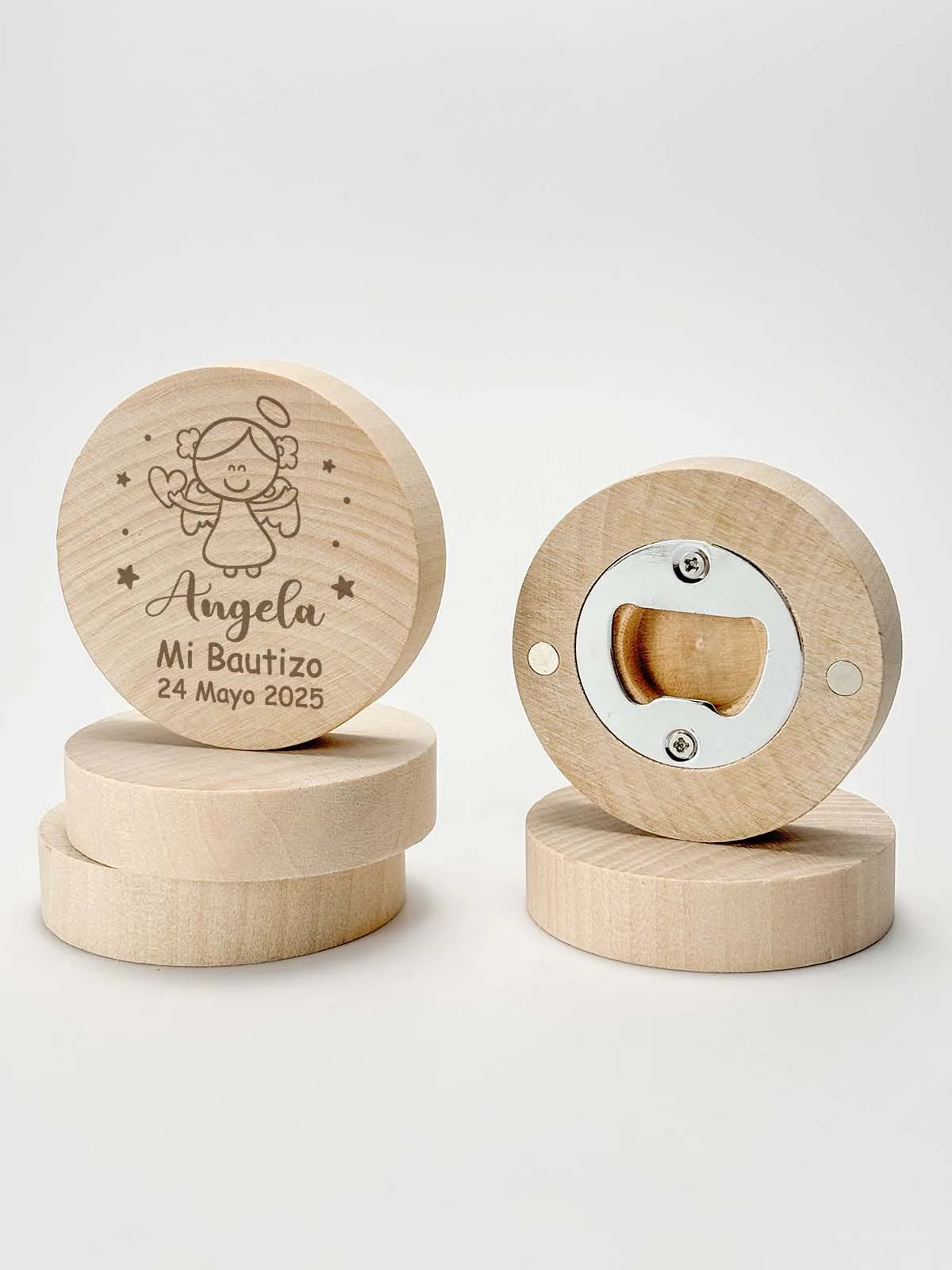 Baptism Gifts for Guests Personalized Magnet Bottle Openers Recuerdos de Bautizo Customized Wooden Fridge Magnets