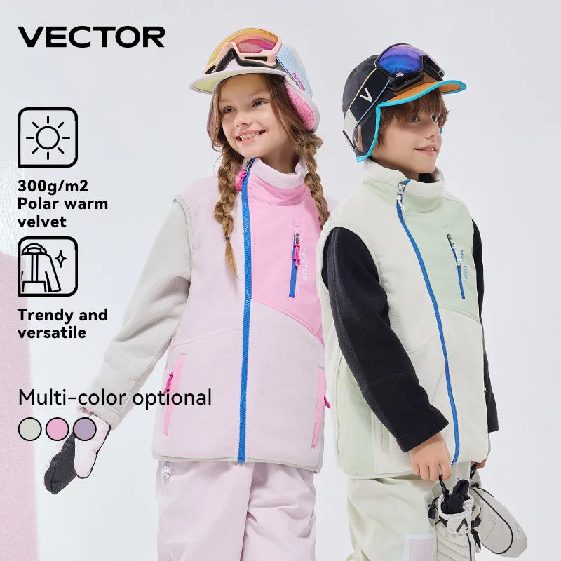 VECTOR Children Boy and Girl Color Clash Fleece Vest Mid Layer Warmth Lock Warm Quick Drying Ski Outdoor Sports Skiing Hiking