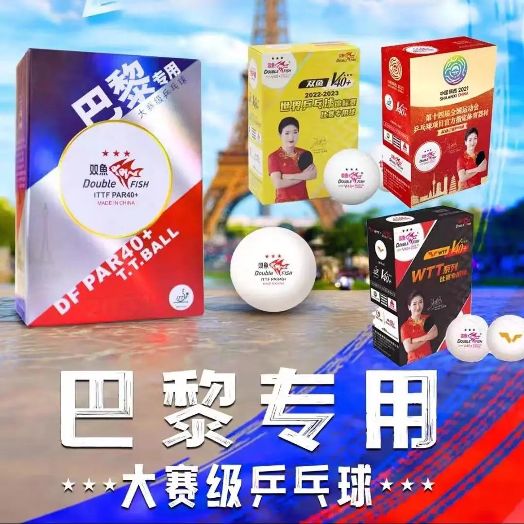 Double Fish 3 Star Table Tennis Balls V40+ Special Ping Pong Balls for WTT ABS New Material Seamed Balls for Competition 6/Pack