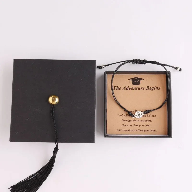 New graduation season and back-to-school season gifts: Doctoral cap gift box, stainless steel compass, woven bracelet, band card