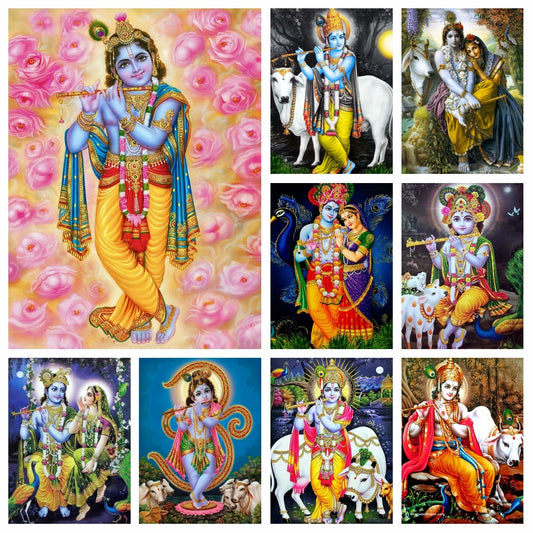 Indian God Radha Krishna Wall Art Full Diamond Painting Hindu Art Cross Stitch Embroidery Picture Mosaic Craft Living Room Decor