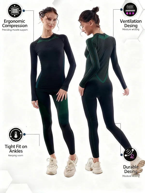 Women Skiing Underwear Set Fitness Thermal Gym Ski Snowboarding Hiking Jogging Sport Running Yoga Exercise Suit Long Johns