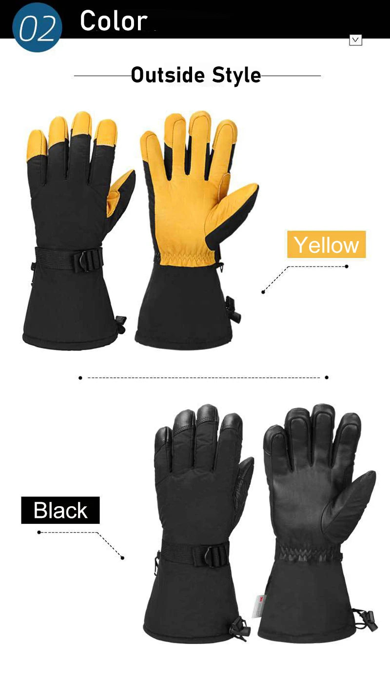 Winter Ski Mittens Snowboard Snowmobile Skiing Sports Motorcycle Riding Windproof Waterproof Pu Warm Ski Glove for Men Women