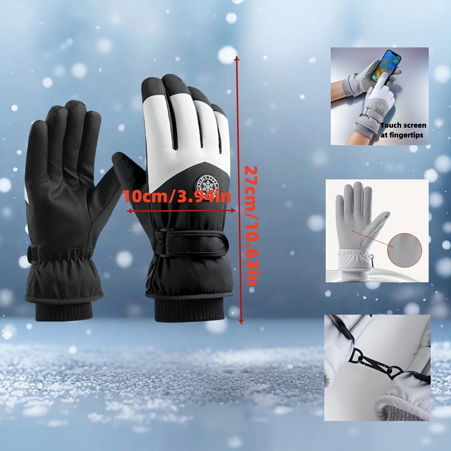 Ski Gloves Winter Gloves for Women Men Snowboard Mittens Touchscreen Gloves Snowmobile Motor Waterproof Thermal Snow Gloves