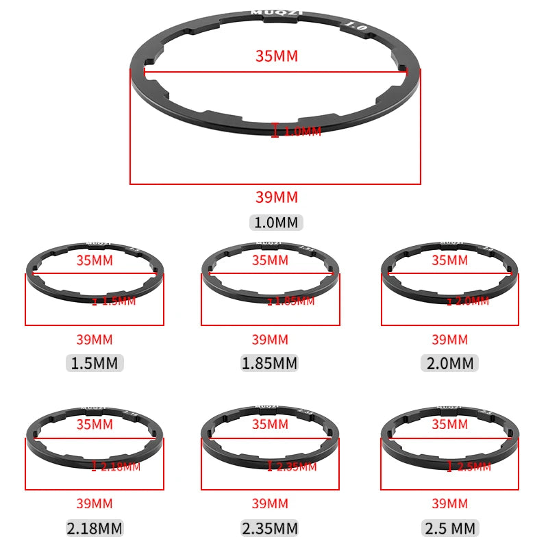 MUQZI 5pcs Cassette Washer 1mm 1.5mm 1.85mm 2mm 2.18mm 2.35mm 2.5mm Flywheel Spacer Bike Hub Washer