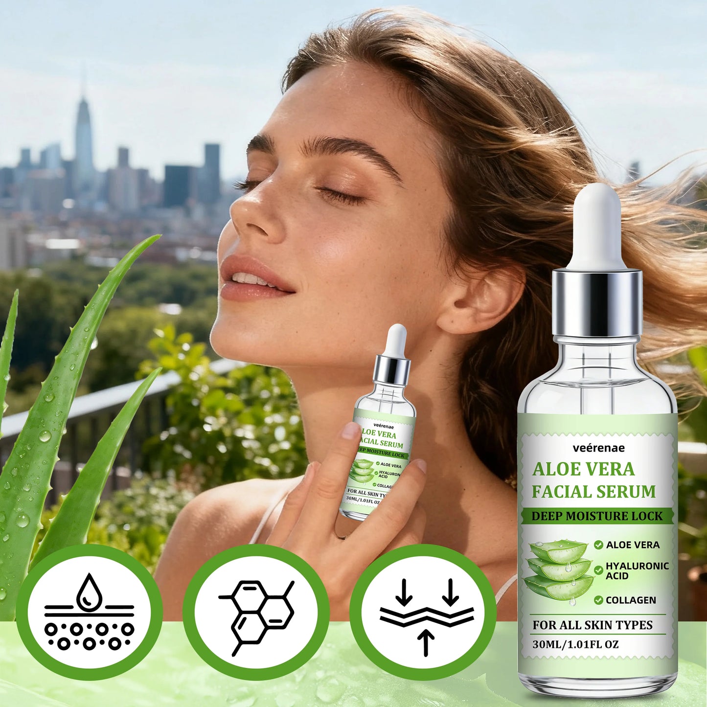 veérenae ALOE VERA FACIAL SERUM - Hydrating & Soothing, Oil‑Free, Quick‑Absorbing & Non‑Greasy, Perfect for Daily Skincare