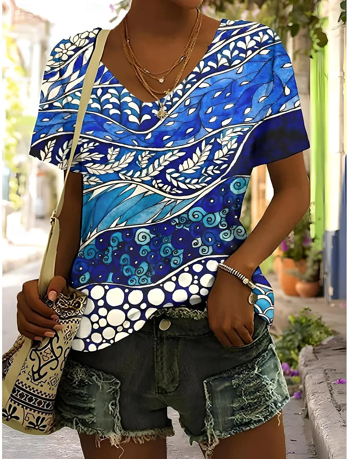 Summer Women's T Shirt Floral Graphic Plants Vintage Tropical Hawaiian Short Sleeve V Neck Regular Tops Daily Print Spring Tees