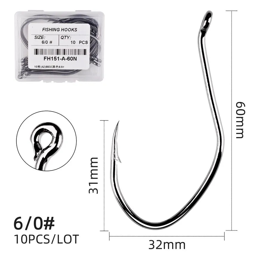 10pcs/Box Barbed Catfish Fishing Hooks High Carbon Steel Catfish Hook 6/0 -10 Fishhook V Sharp Circle Hook Fishing Tackle Box