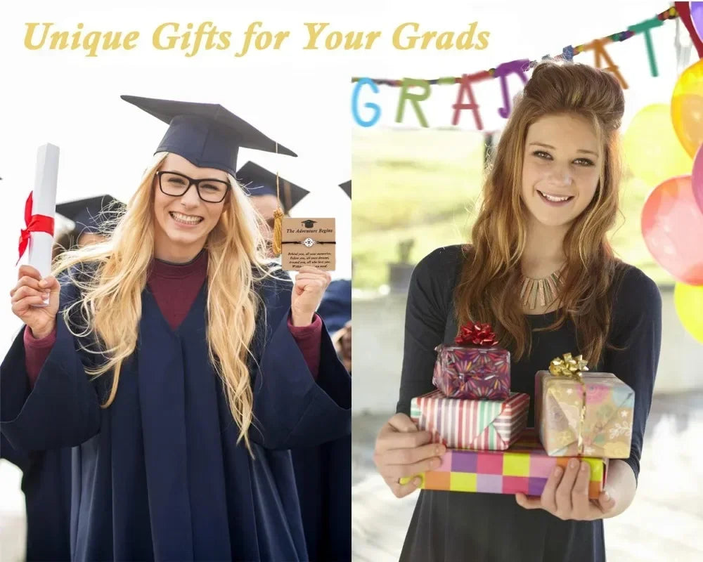 New graduation season and back-to-school season gifts: Doctoral cap gift box, stainless steel compass, woven bracelet, band card