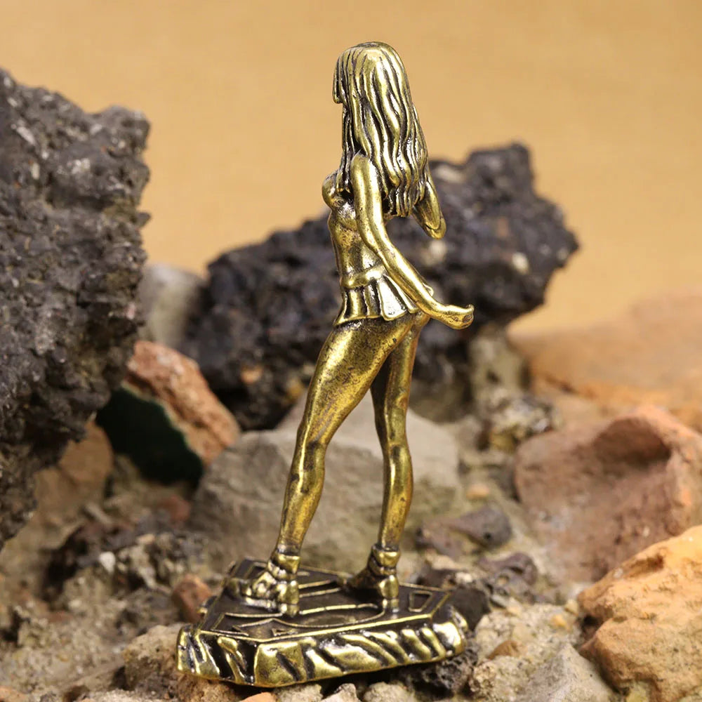 Brass Beautiful Girl Model Small Statue Beauty Lady Characters Miniature Figurine Desktop Decorations Crafts Home Decor Ornament