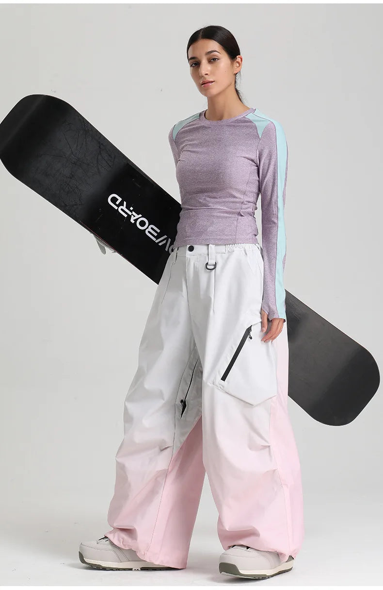 New Loose Ski Pants Women Outdoor Snowboard Windproof Waterproof Warm Solid Work Wear Clothes Breathable Skiing Trousers Men
