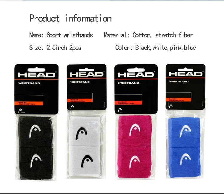 Original HEAD Tennis Wristband Badminton Sport Wristband Cotton Comfortable Sweat Wiping Non Slip Wristband