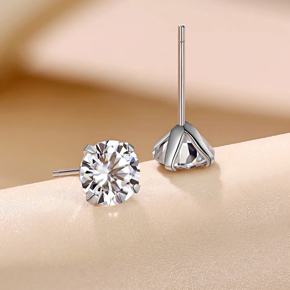 Round Cut Lab Moissanite Ear Stud Earrings For Women D Color 925 Sterling Silver Wedding Earrings Wedding Fine Jewelry Gift