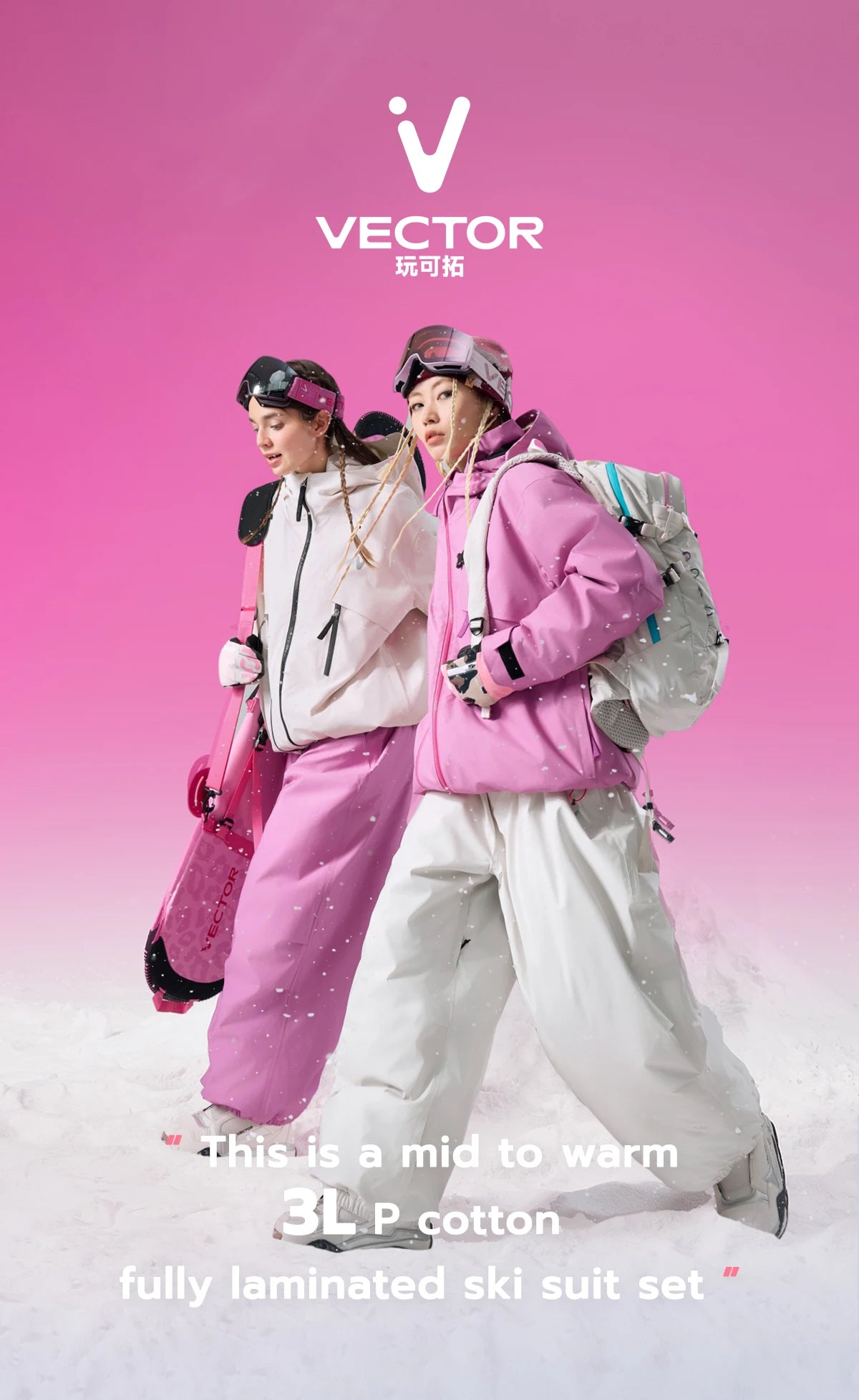 VECTOR Men Women 3L Cotton Ski Jacket Ski Pants Winter Warm Windproof Waterproof Outdoor Sports Snowboard Ski Coat Trousers