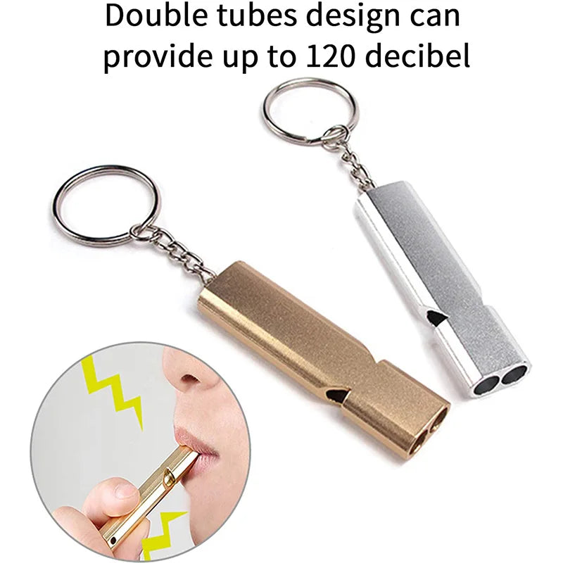 Outdoor EDC Survival Whistle High Decibel Double Pipe Whistle Stainless Steel Alloy Keychain Cheerleading Emergency Multi Tool