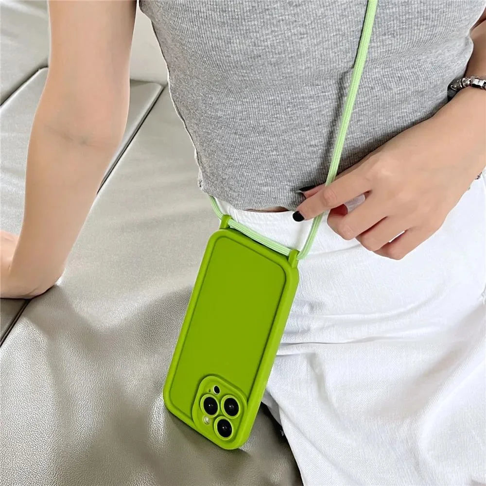 Phone Case For iPhone 14 13 15 16 Pro Max 17 Air 16E 12 11 X XS 8 Plus SE2022 Crossbody Adjustable Lanyard Strap Rope Soft Cover