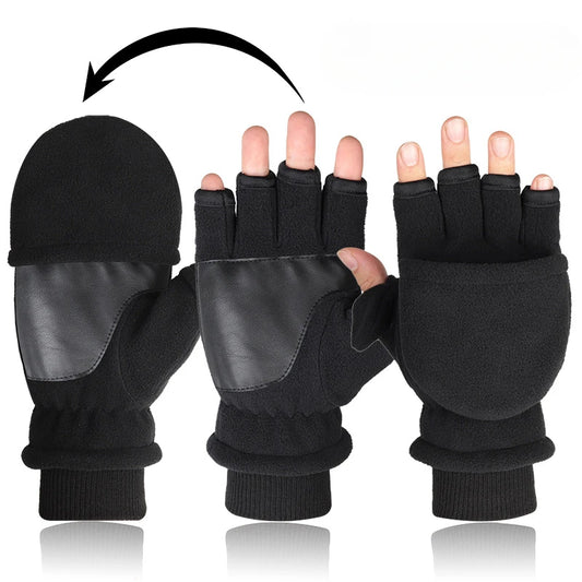 Winter Gloves Fingerless Convertible Warm Thermal Mittens Gloves Windproof Polar Fleece Warm men women double-layer Flap Gloves