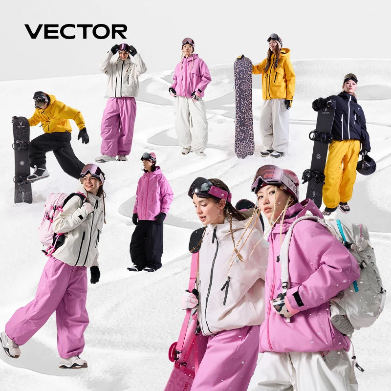 VECTOR Men Women 3L Cotton Ski Jacket Ski Pants Winter Warm Windproof Waterproof Outdoor Sports Snowboard Ski Coat Trousers