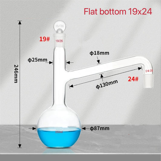 250ML Flat/Round Bottomed Distillation Glass Flask Use For Use For Making Distilled Water Essential Oil Extraction Lab Glassware