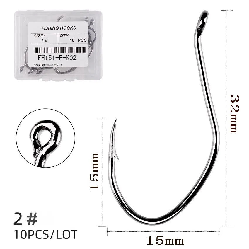 10pcs/Box Barbed Catfish Fishing Hooks High Carbon Steel Catfish Hook 6/0 -10 Fishhook V Sharp Circle Hook Fishing Tackle Box