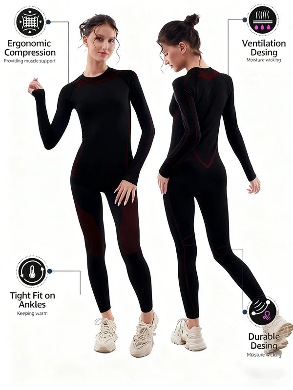 Women Skiing Underwear Set Fitness Thermal Gym Ski Snowboarding Hiking Jogging Sport Running Yoga Exercise Suit Long Johns