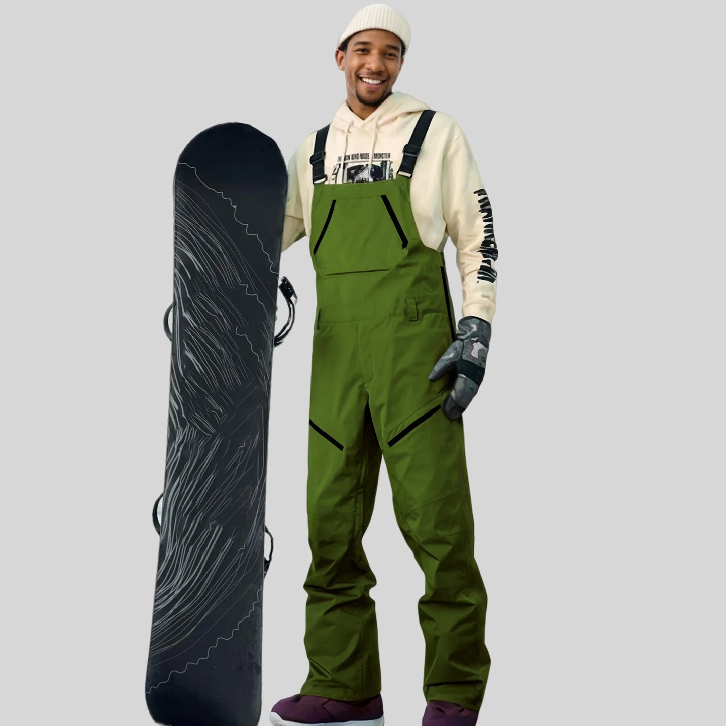 2025 Winter Skiing Pants Outdoor Waterproof Windproof Snow Trousers Men Loose Ski Overalls Snowboard Sport Strap Pants Clothing