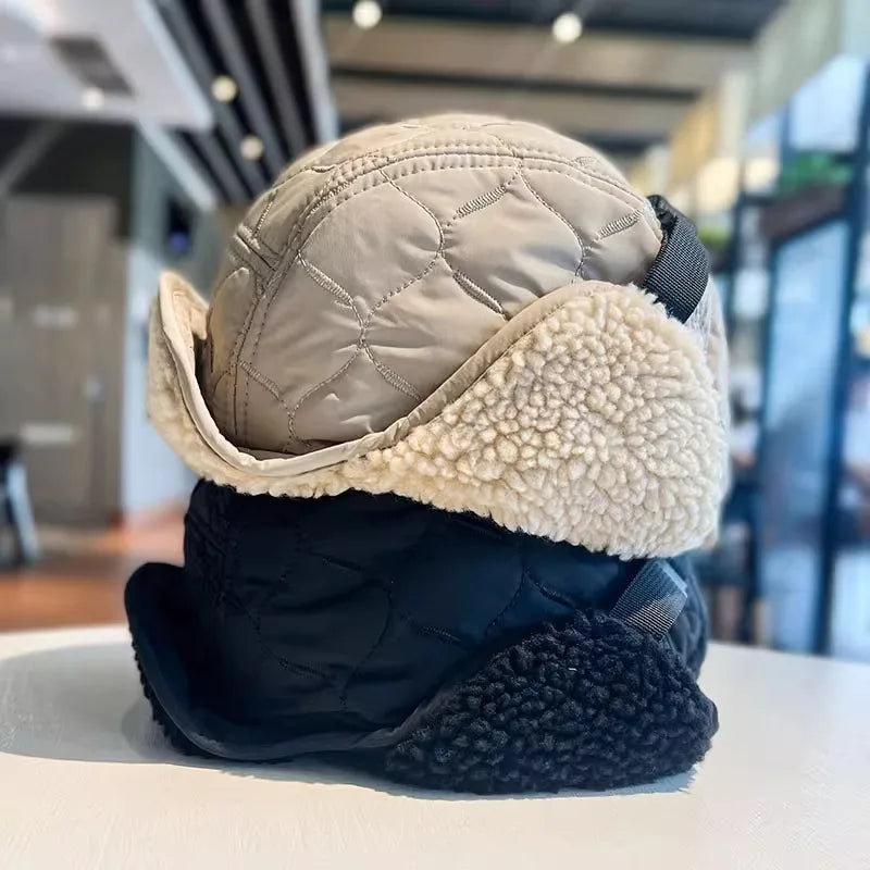 Pilot Hat Outdoor Skiing Bomber Hats Adult Unisex Wool Hat Unisex Winter Thickened Ear Protector Cap Warm Waterproof Ski Cap