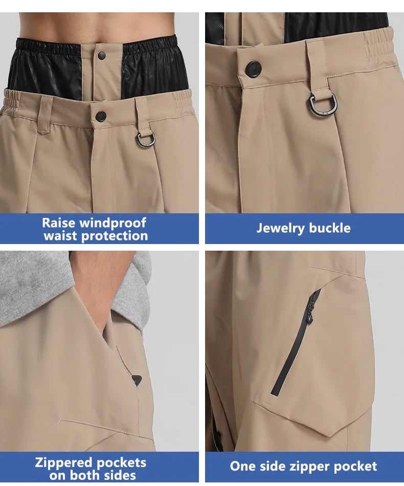 New Loose Ski Pants Women Outdoor Snowboard Windproof Waterproof Warm Solid Work Wear Clothes Breathable Skiing Trousers Men
