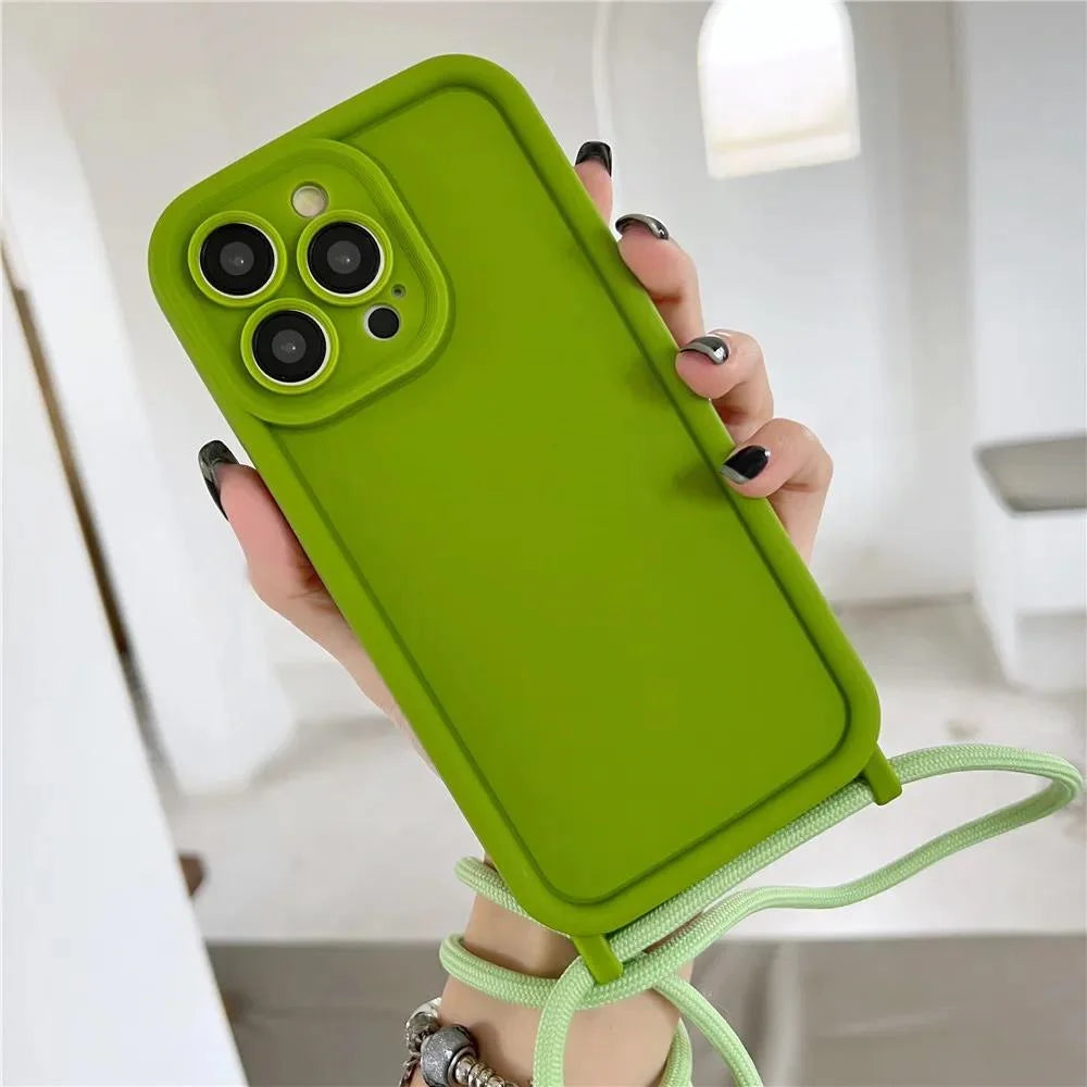 Phone Case For iPhone 14 13 15 16 Pro Max 17 Air 16E 12 11 X XS 8 Plus SE2022 Crossbody Adjustable Lanyard Strap Rope Soft Cover