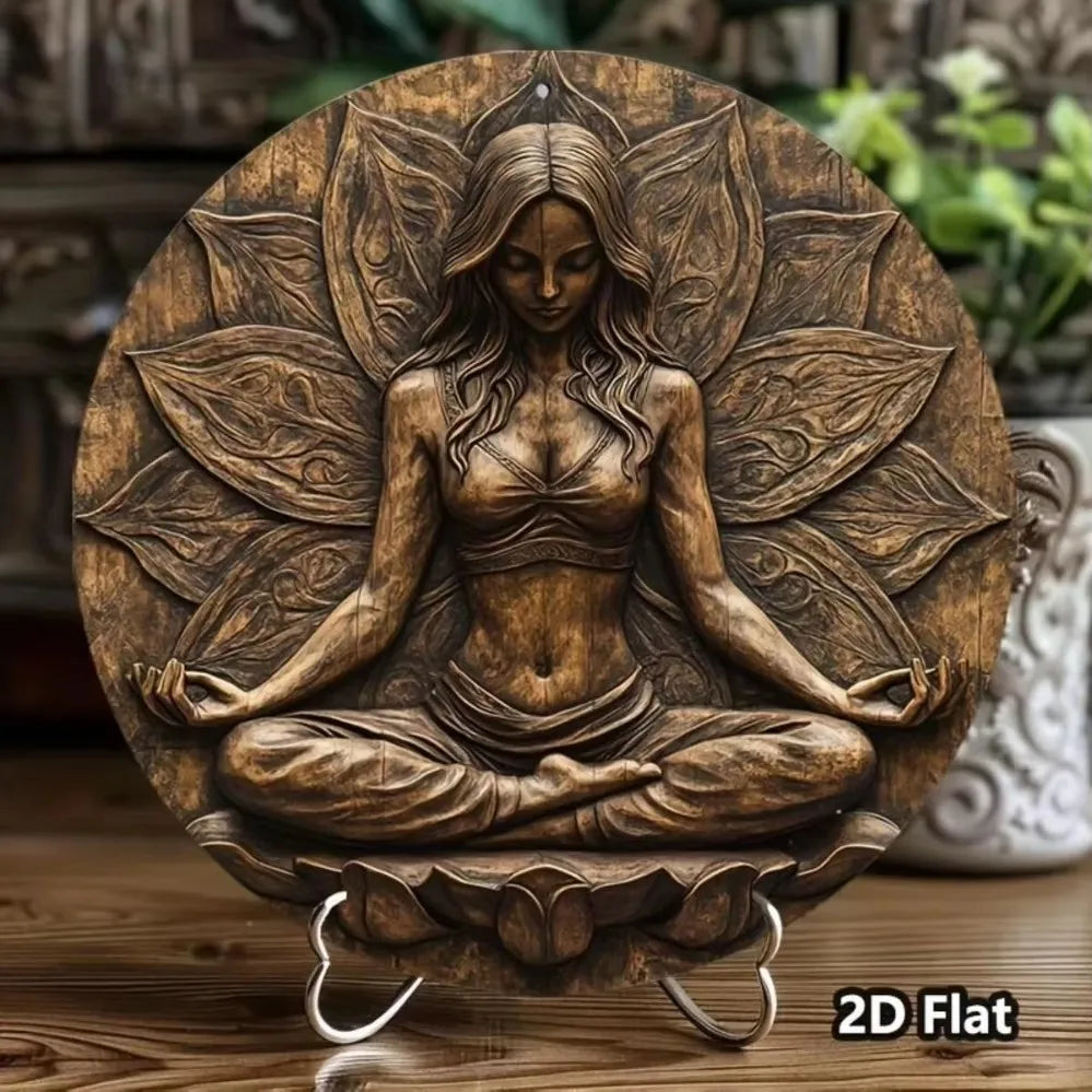 1pc Vintage Hindu Goddess Durga Statue - Aluminum Wall Art Plaque with Lion mount, Golden & Black Indian deity Decor for Home
