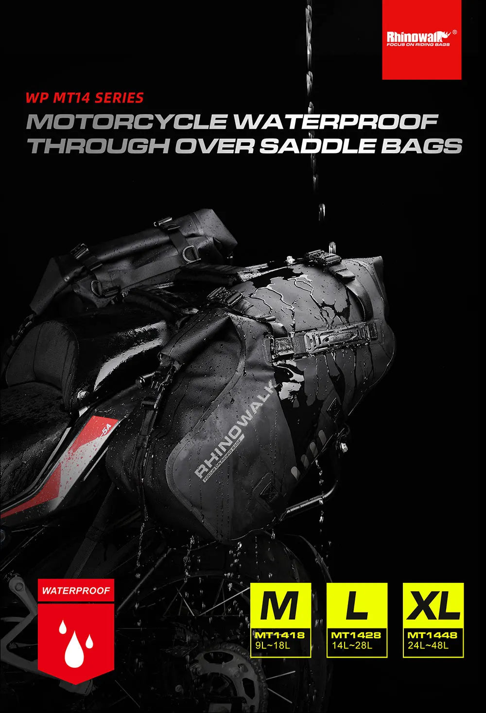 Rhinowalk Motorcycle Side Bag 2PC 100% Waterproof 18L/28L/48L Motorbike Saddle Bag Motor Pannier Bag Saddle Bags Travel Luggage