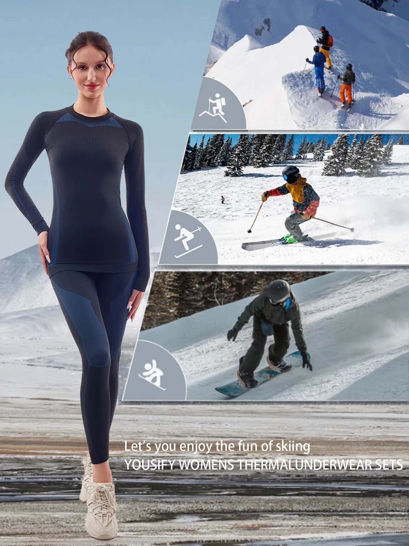 Women Skiing Underwear Set Fitness Thermal Gym Ski Snowboarding Hiking Jogging Sport Running Yoga Exercise Suit Long Johns