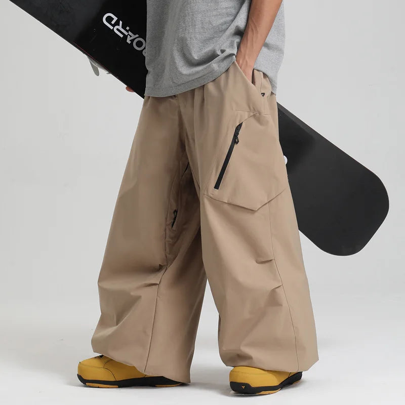 New Loose Ski Pants Women Outdoor Snowboard Windproof Waterproof Warm Solid Work Wear Clothes Breathable Skiing Trousers Men