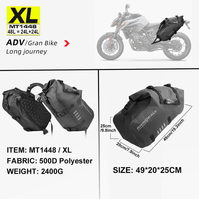 Rhinowalk Motorcycle Side Bag 2PC 100% Waterproof 18L/28L/48L Motorbike Saddle Bag Motor Pannier Bag Saddle Bags Travel Luggage