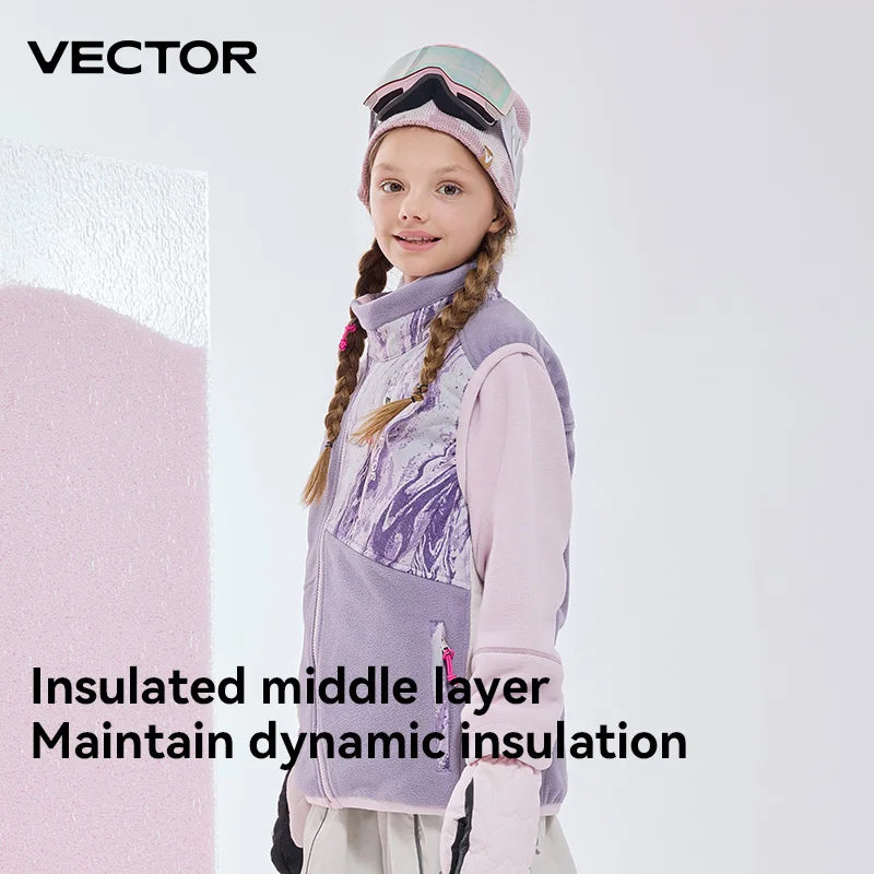 VECTOR Children Boy and Girl Color Clash Fleece Vest Mid Layer Warmth Lock Warm Quick Drying Ski Outdoor Sports Skiing Hiking