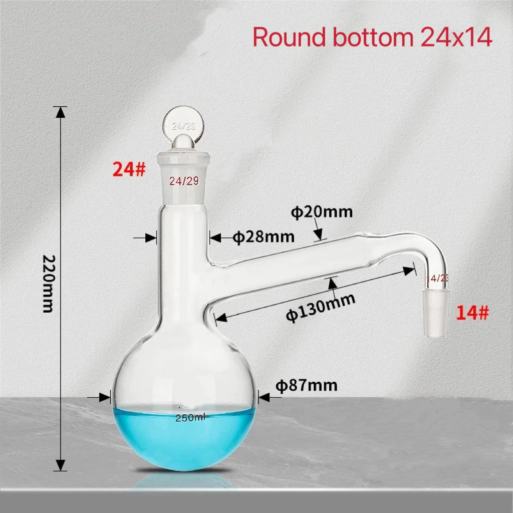 250ML Flat/Round Bottomed Distillation Glass Flask Use For Use For Making Distilled Water Essential Oil Extraction Lab Glassware
