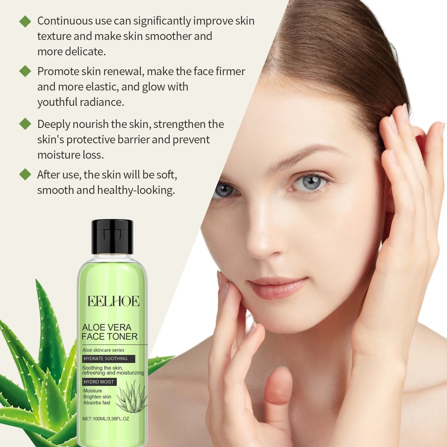 Aloe Vera Toner for Face Lift Pore Contraction Lighten Skin Brightening Smooth Rejuvenation Hydrator Facial Moisturizing Serum