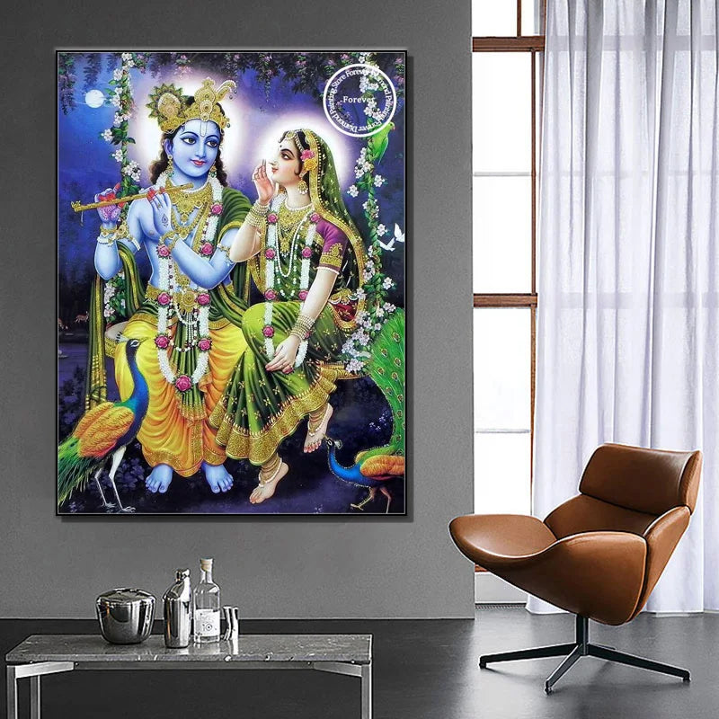 Indian God Radha Krishna Wall Art Full Diamond Painting Hindu Art Cross Stitch Embroidery Picture Mosaic Craft Living Room Decor