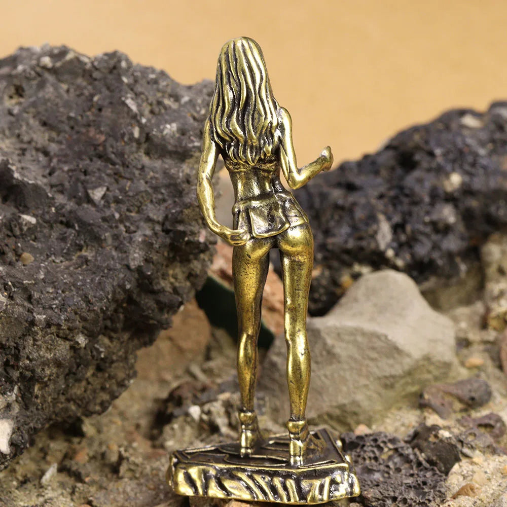 Brass Beautiful Girl Model Small Statue Beauty Lady Characters Miniature Figurine Desktop Decorations Crafts Home Decor Ornament