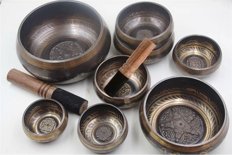 Tibetan Singing Bowl Set 8.5~20CM Size Optional Scripture Bowl Helpful for Meditation Yoga Relaxation Chakra Healing Prayer