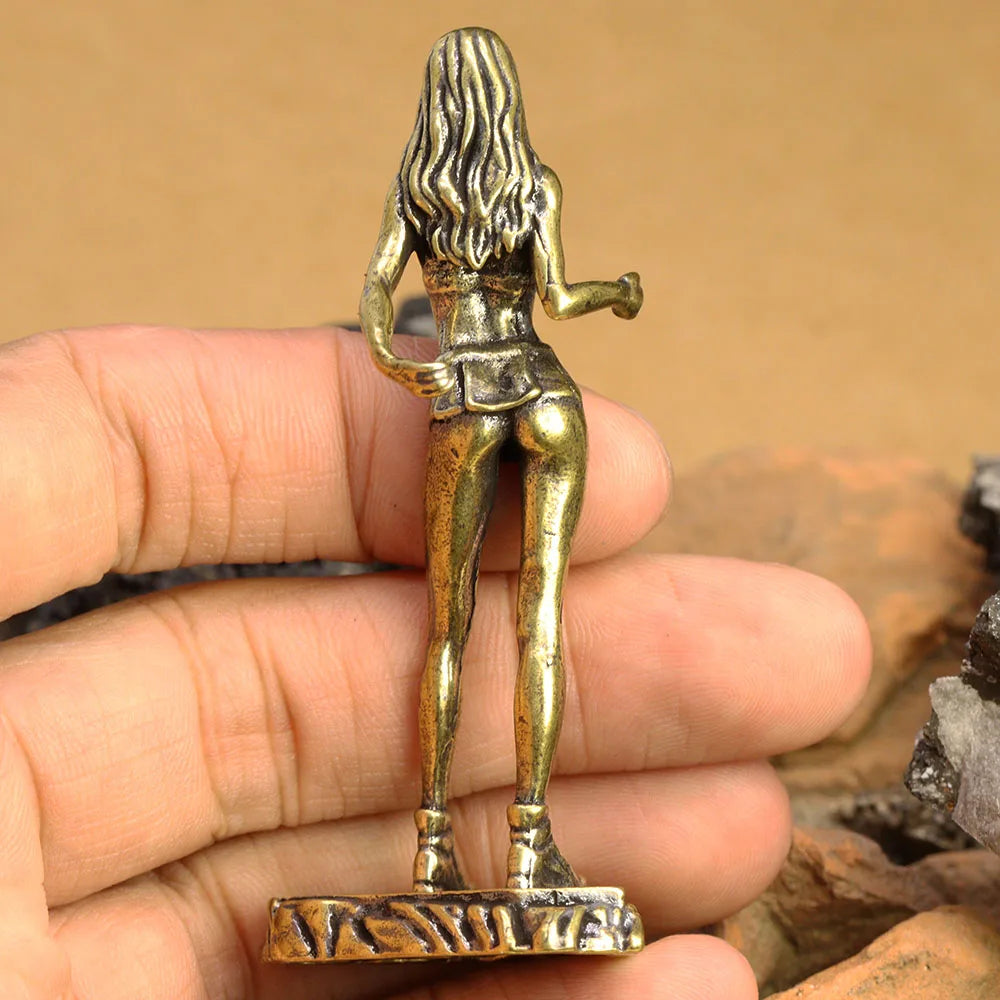 Brass Beautiful Girl Model Small Statue Beauty Lady Characters Miniature Figurine Desktop Decorations Crafts Home Decor Ornament