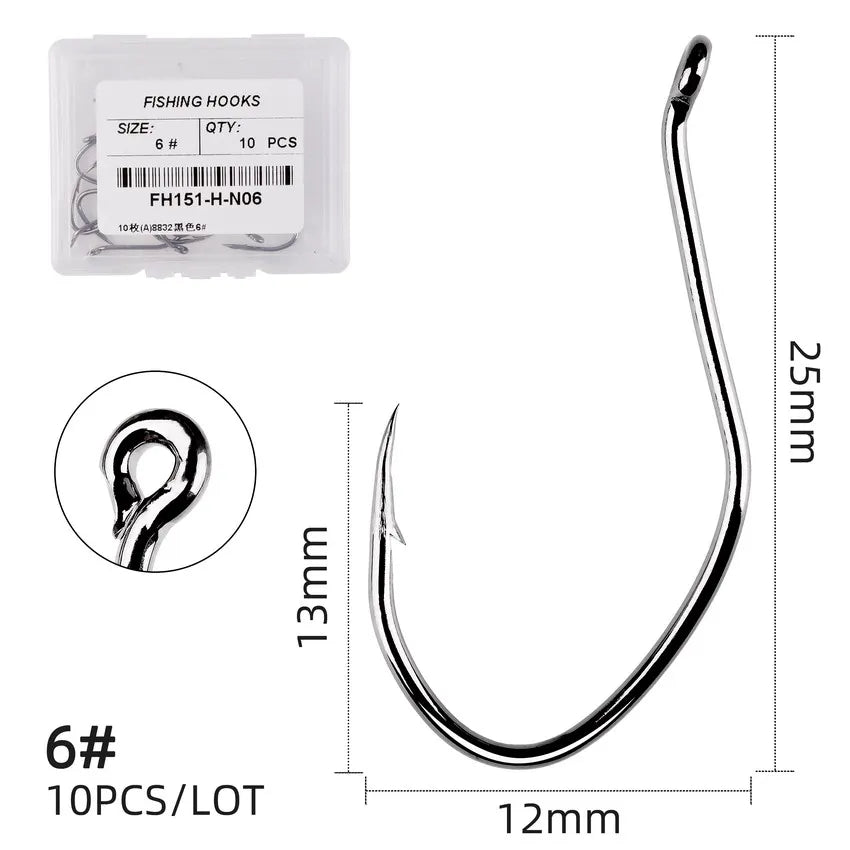 10pcs/Box Barbed Catfish Fishing Hooks High Carbon Steel Catfish Hook 6/0 -10 Fishhook V Sharp Circle Hook Fishing Tackle Box