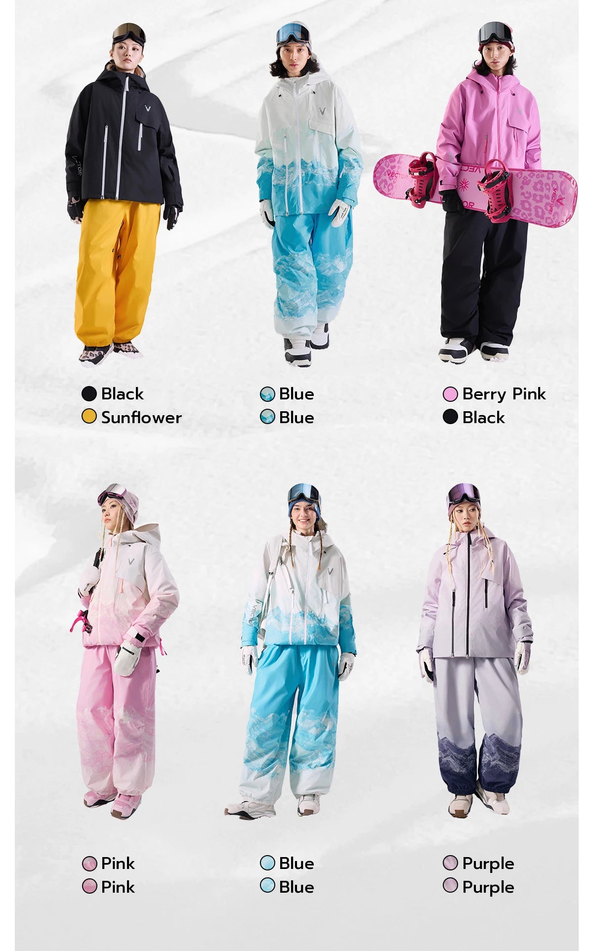 VECTOR Men Women 3L Cotton Ski Jacket Ski Pants Winter Warm Windproof Waterproof Outdoor Sports Snowboard Ski Coat Trousers