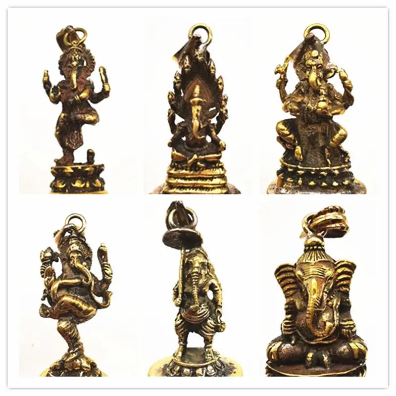 Indian Ganesh Amulet Pendants Pocket Buddha Brass Golden Handicrafts Capped Rudraksha Bodhi Beads TBP661