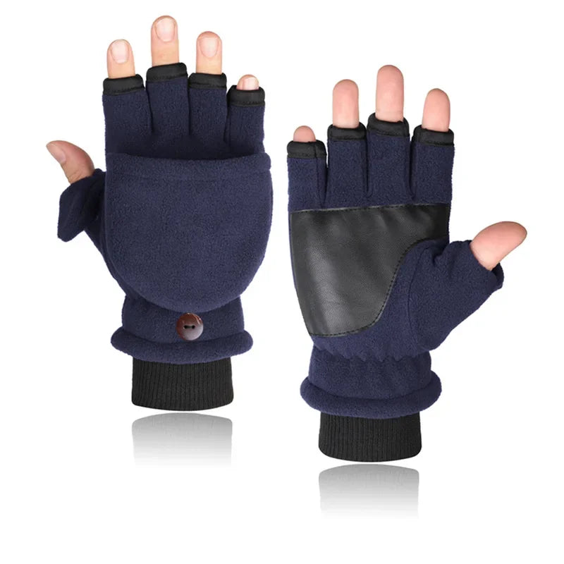 Winter Gloves Fingerless Convertible Warm Thermal Mittens Gloves Windproof Polar Fleece Warm men women double-layer Flap Gloves