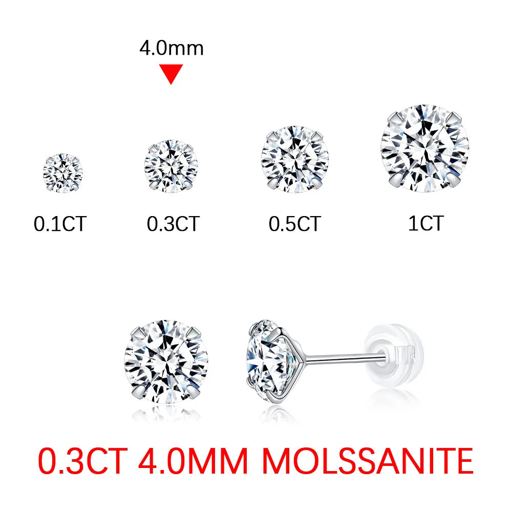 Round Cut Lab Moissanite Ear Stud Earrings For Women D Color 925 Sterling Silver Wedding Earrings Wedding Fine Jewelry Gift